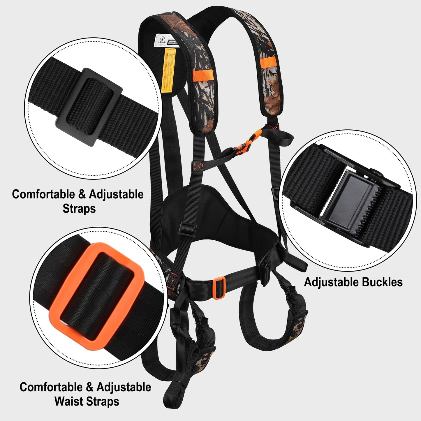 Kalkal Tree Stand Harness, Hunter Safety System Harness with Whistle Aid, Adjustable Lightweight Hunting Harness for Hunting M/L/XL