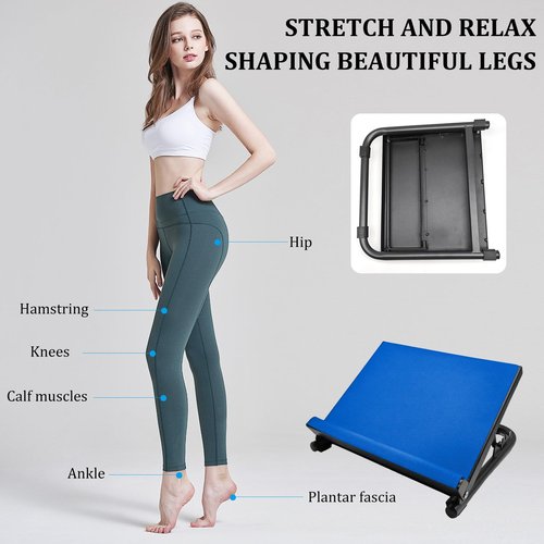 Slant Board Calf Stretcher, Adjustable Steel Incline Board Squat Wedge with Non-Slip Mat, Portable Standing Balance Board for Flexibility, Ankle Foot, Knees Exercise, Fitness, Physical Therapy (Blue)
