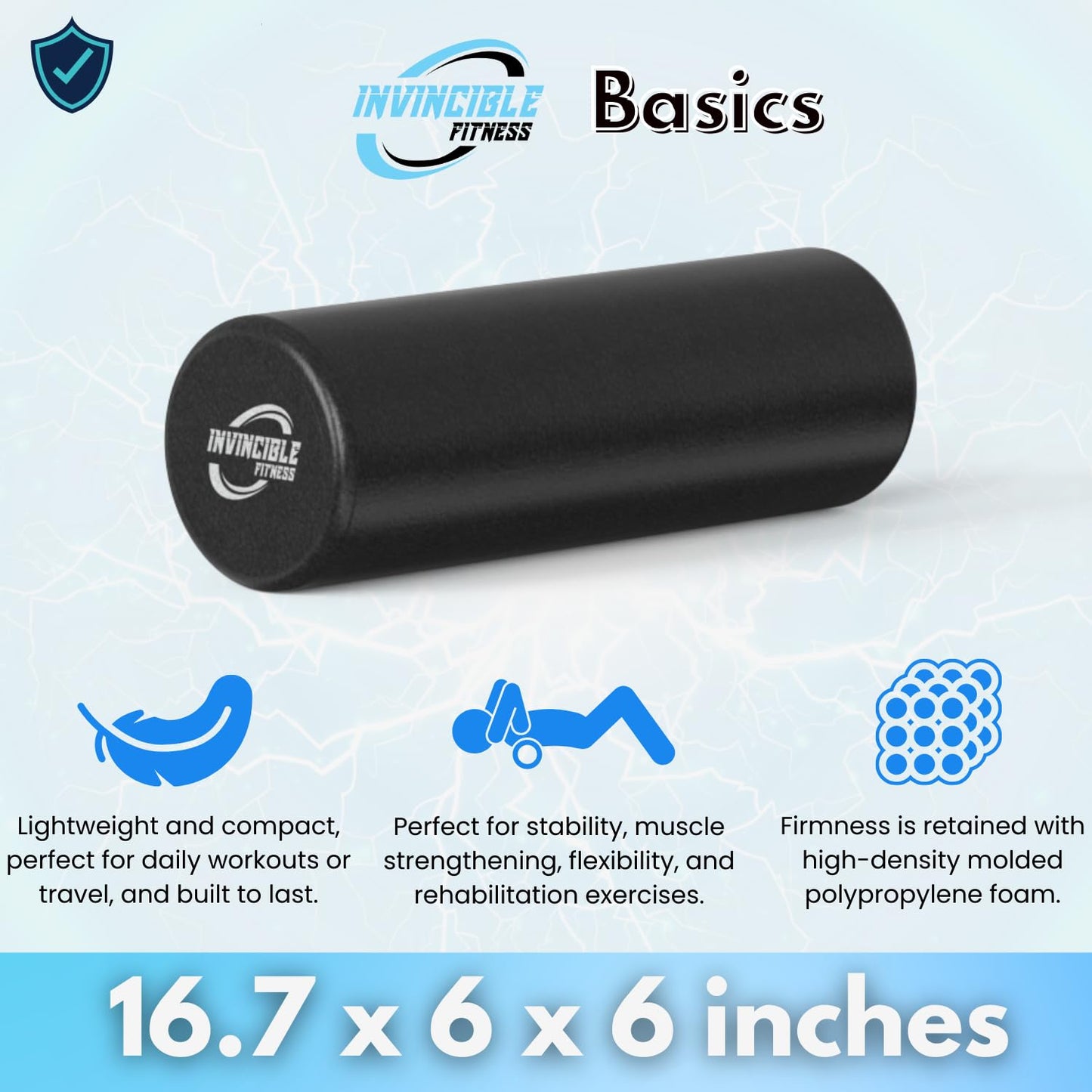 Invincible Fitness 17'' EPP Foam Roller for Deep Tissue Massage – Enhance Recovery, Relieve Pain, and Boost Mobility for a Stronger, Healthier You (Black)