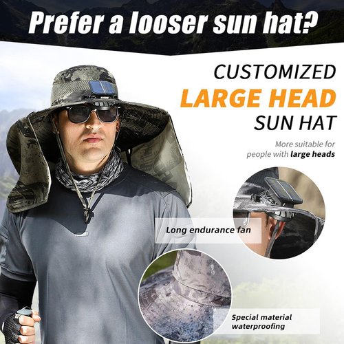 Solar Fan Hat with Neck Flap,Wide Brim Solar Fan Outdoor Fishing Hat,Upf50+ (C)