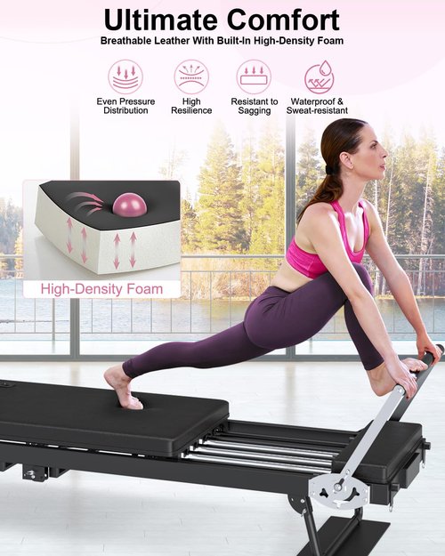 Foldable Pilates Reformer, 91“ Long Pilates Machine for Home Use, Adjustable Resistance Up to 182LBS, Jumpboard Included, Up to 400lbs Weight Capacity, Compact Workout Equipment for Full-Body Training