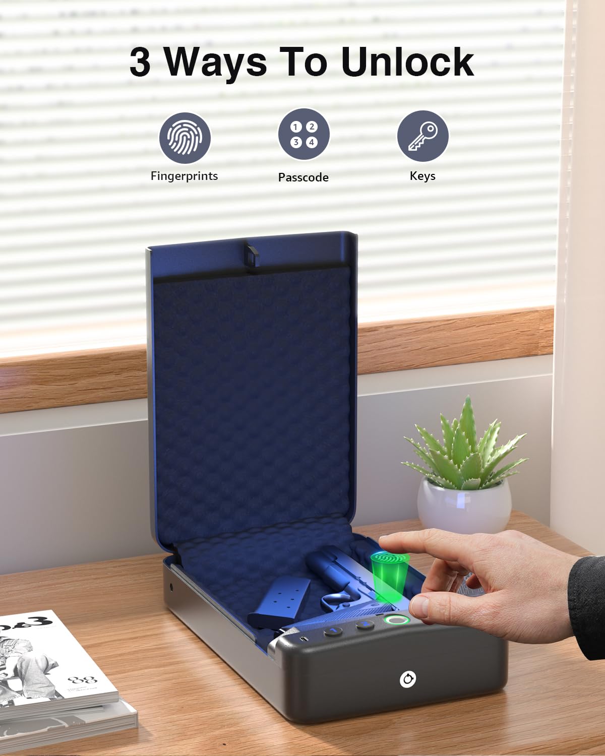 Gun Safe, Small Pistol Safe Biometric Gun Safe for Handgun, Portable Fingerprint Quick Access Gun Lock Box for Car Travel Nightstand Bedside