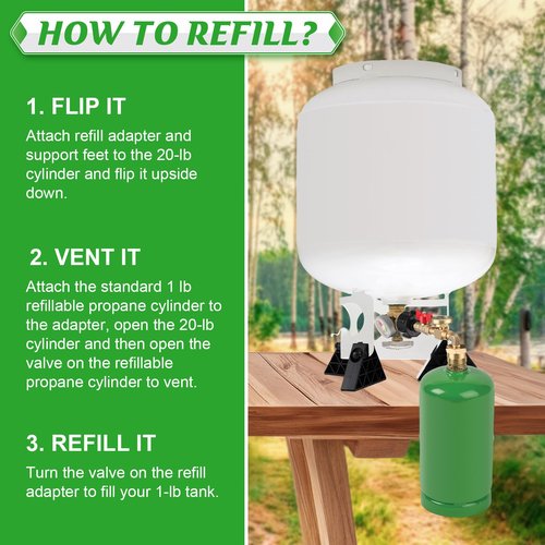 HappyAlley Propane Refill Adapter for 1lb Tank with 3 Cylinder Stand, QCC1 Refill Adapter 20lb to 1lb Converter with Gauge and On/Off Control Valve for Refillable Propane Cylinder, CGA600 Connection