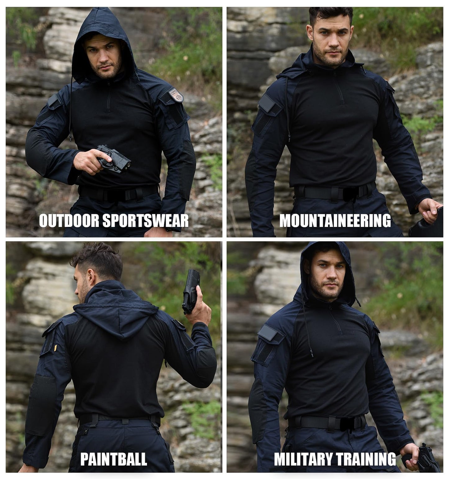 TACTICS ARMOR Tactical Shirt Men's Combat Shirt Tactical Military Camo Long Sleeve Suitable for Airsoft Paintball with Elbow Pads and Pockets
