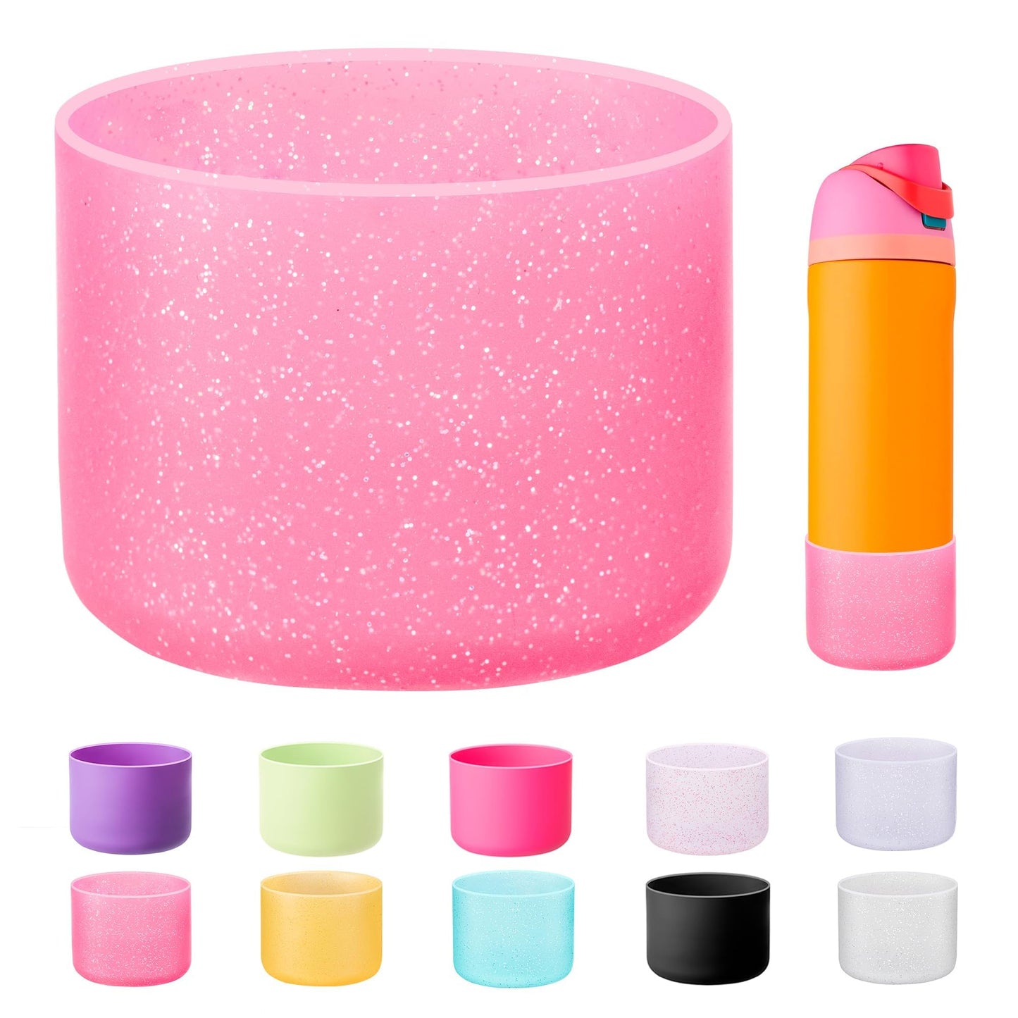Bluwing Silicone Water Bottle Boot for Owala 24 oz, Anti-Slip Protective Sleeve Bottom for Owala 24oz FreeSip/Twist/Flip Insulated Water Bottle(Glitter Rose)