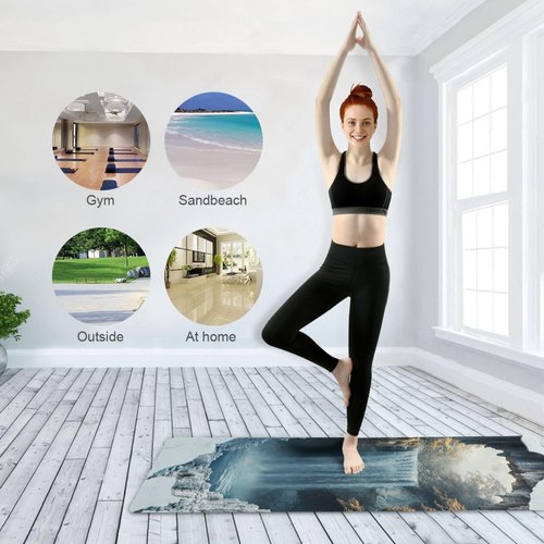 3d Cracked Marble Hole Waterfall yoga mat with carrying bag for men printed, non slip, yoga matt towel non slip hot yoga with carrying bag tapete para ejercicio 71x26 inches