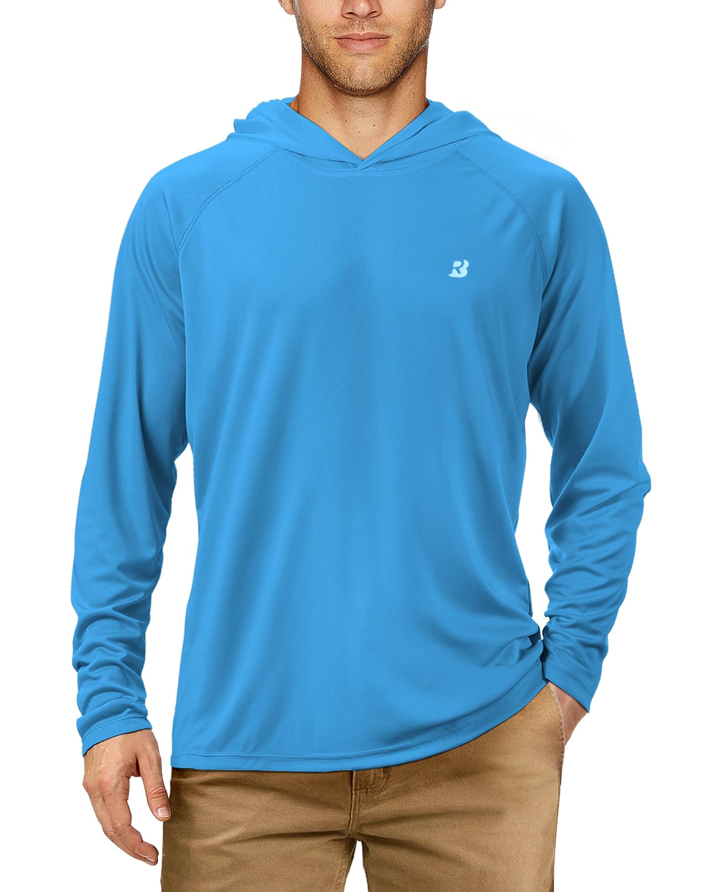 Roadbox Men's UPF 50+ Sun Protection Hoodie Shirt Outdoor UV Long Sleeve Fishing Shirts for Workout Running Swimming Hiking