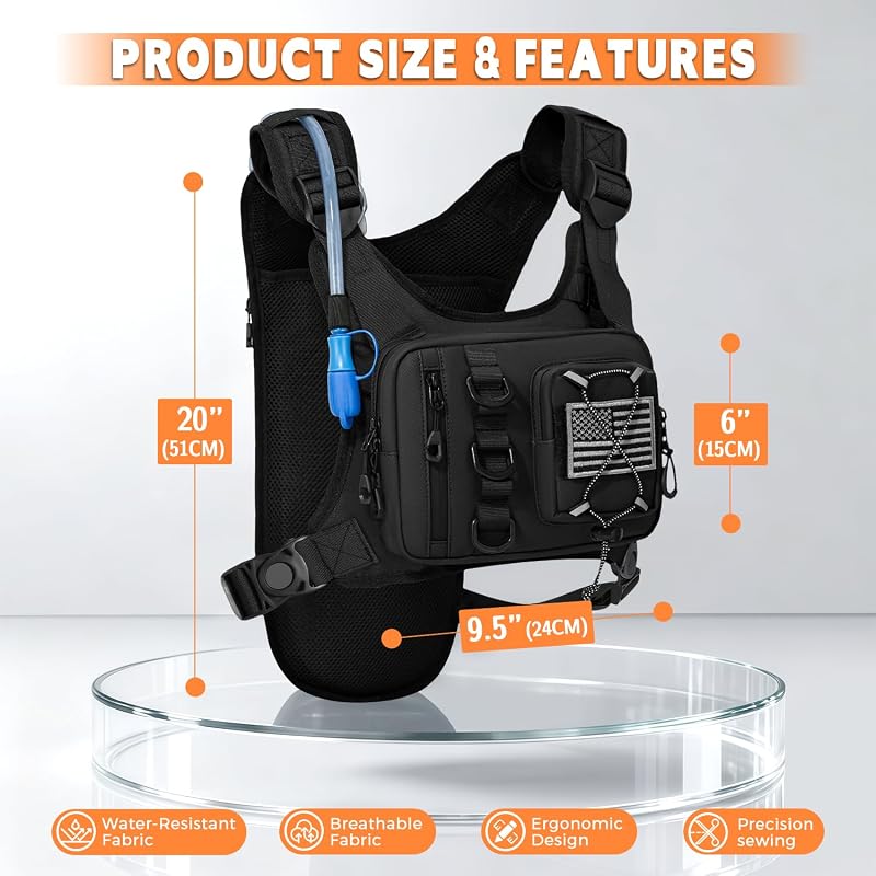 Outdoor Hydration Vest with 2.0L Bladder - Lightweight, Breathable Chest Pack (Black) for Running, Cycling, Hiking