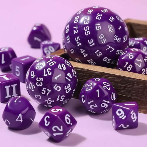 Civaner 15 Pcs Complete Polyhedral Dice Set D3-D100 Spherical RPG Dice Set in Opaque Black, 100 Sides for Role Playing Table Games Party Supplies(Purple and White)