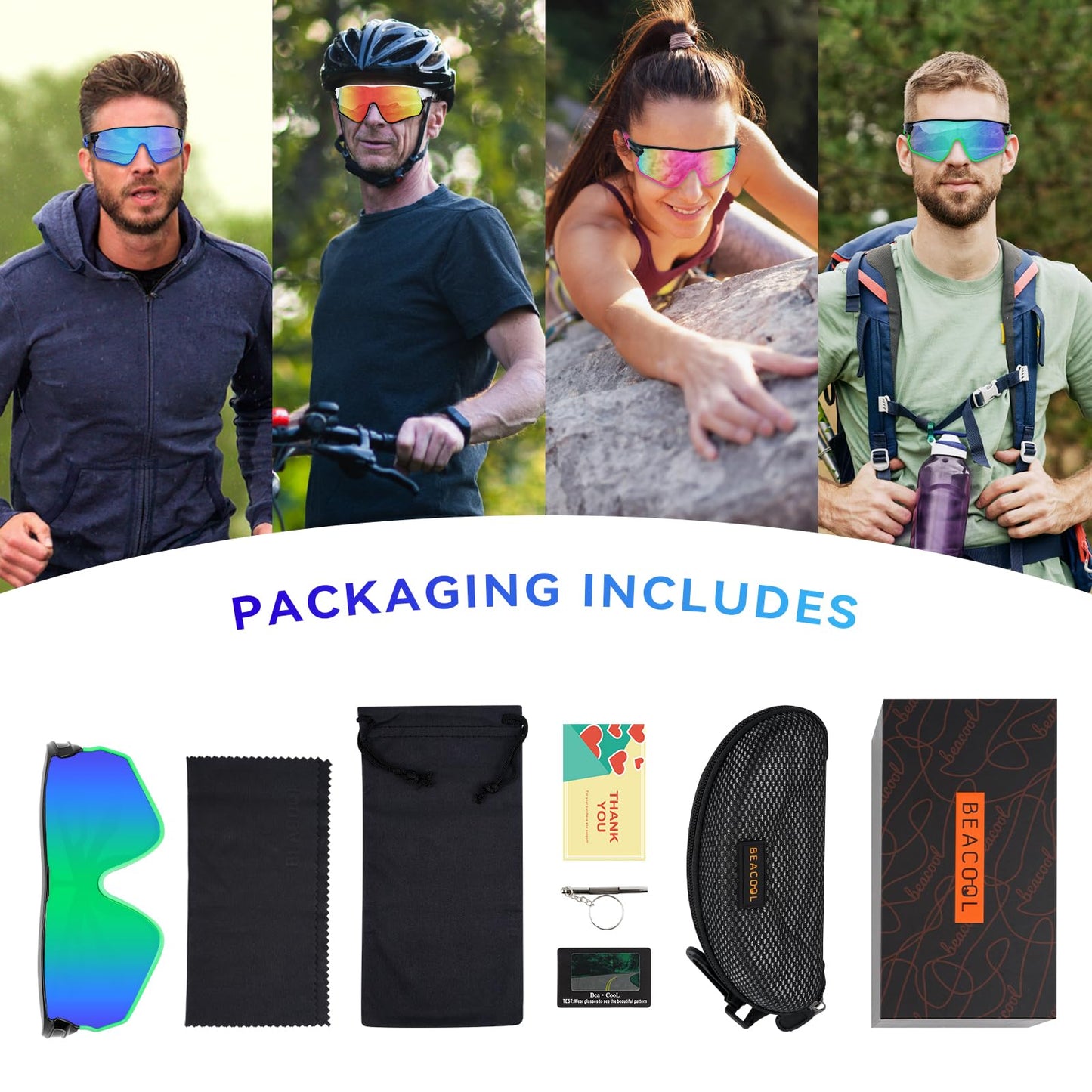 BEACOOL Polarized Sports Sunglasses for Men Women Youth Baseball Fishing Cycling Running Hiking Motorcycle Tac Glasses UV400 (GlossyBlack Green)