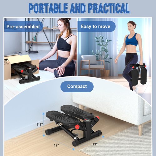 ACFITI Mini Stepper with Resistance Bands, Air-Powered Twist Stepper for Full Body Workout - 350lbs Loading Capacity