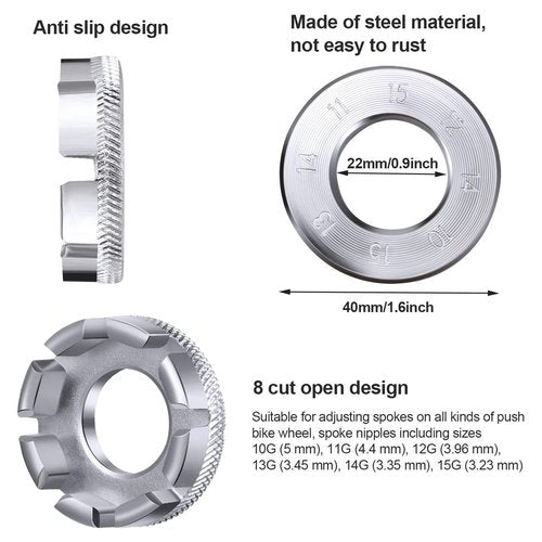 5 Pieces Bicycle Spoke Wrench Bike Spoke Tool with 1 Piece Tire Lever Bike Rim Correct Kit Cycling Pocket Tools for Bicycle Repair, Totally 6 Pieces Tool Kit