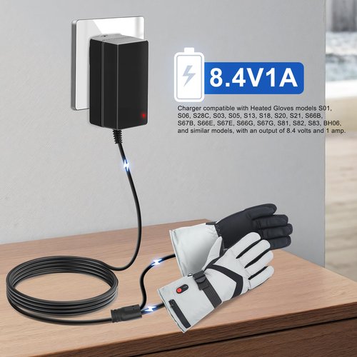 8.4V Power Supply Charger for Heated Gloves - Compatible with Savior Snow Deer Sun Will Heated Gloves, Heated Socks,Heated Vest Battery Power Cord