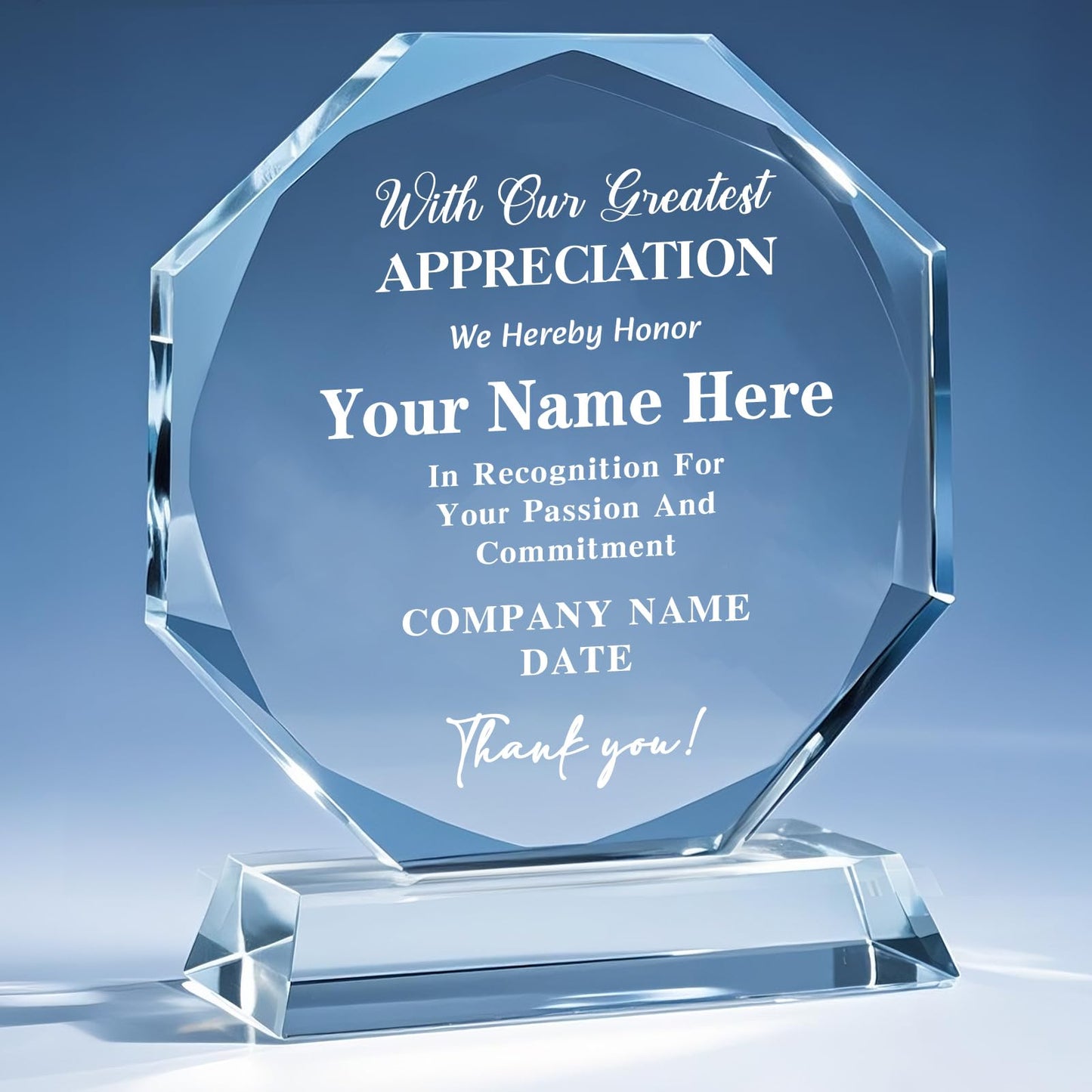 Personalized Trophy Award - Plaques Personalized Engraved - Custom Crystal Awards and Trophies for Employee Recognition, Event, Sport, Competition - Coworker Employee Appreciation Gifts (Thank You)