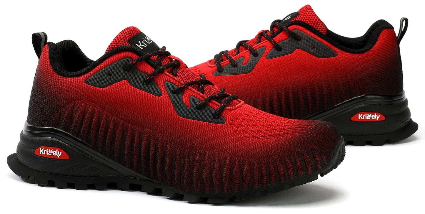 ikunka Men's Fashion Sneakers Lightweight Breathable Walking Shoes Tennis Cross Training Shoe Non Slip Trail Running Shoes（Black Red 13）