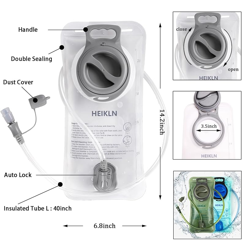 2L Hydration Bladder - Leak-Proof BPA Free Water Reservoir for Cycling, Hiking & Camping (Blue/White) - 14.2 x 6.8in