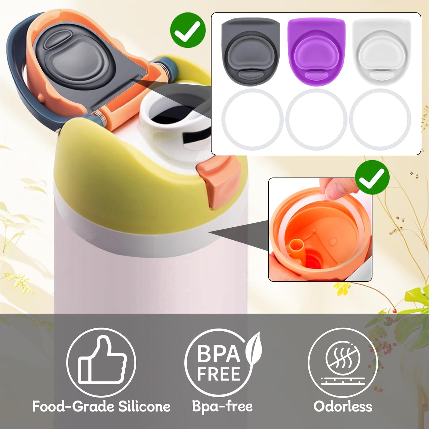 ZONBBEE 3 Sets Replacement Seal Stopper and O Ring Gasket Compatible with Owala FreeSip 24oz 32oz,Water Bottle Lid Insert Cap Rubber Seal Parts for Owala 16/19/24/32/40oz Mouth Piece Accessories Z3K8