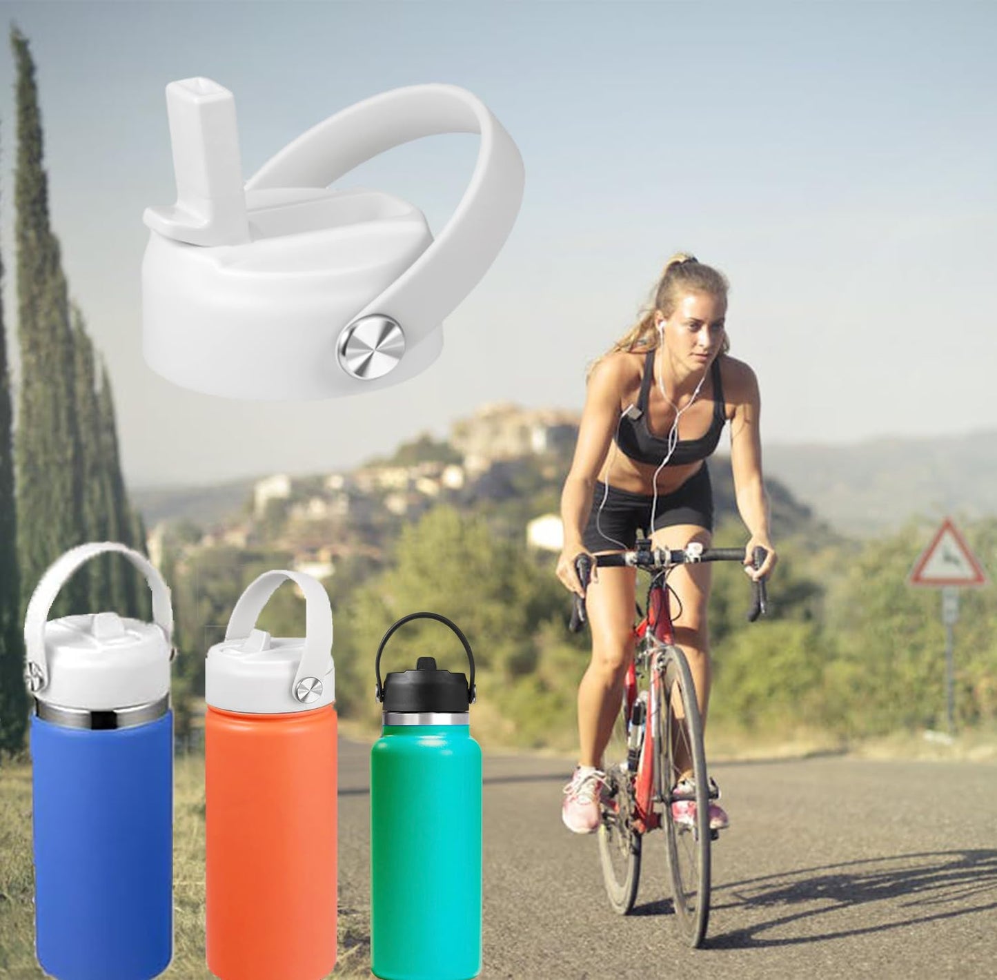 LLCJYYCY Straw Lid for Hydro Flask,Lids with Straw for Wide Mouth Hydroflask 20 32 40 oz,Flexible Handle Replacement Lid for Sports Water Bottles,BPA Free(2PCS White)