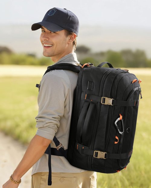 Tolaccea Travel Laptop Backpack, TSA Flight Approved Carry On Travel Duffel Backpack, Dual Laptop Storage for 17.3" and 15.6" Laptop, Large Luggage Backpack 45-50L Expandable for Men Women (Black)