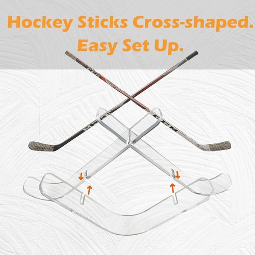 AZEZO Hockey Puck Display Holder Stand for Autographed Collectibles and Hockey Puck Display Case – Acrylic Clear Look, Hockey Sticks Cross-Shaped Design, Memorabilia Showcase for Collectors