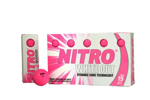 Nitro Long Distance Peak Performance Golf Balls (15PK) All Levels White Out 70 Compression High Velocity White Hot Core Long Distance Golf Balls USGA Approved-Total of 15-Hot Pink
