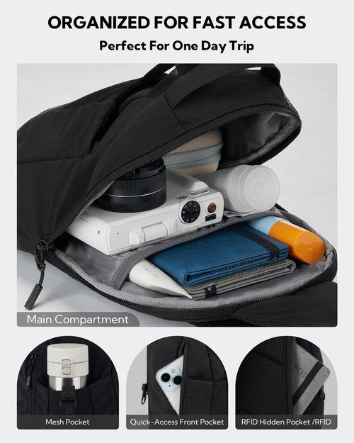 WATERFLY Small Crossbody Sling Backpack: RFID Blocking Anti Theft Sling Chest Bag Travel Shoulder Causal Daypack