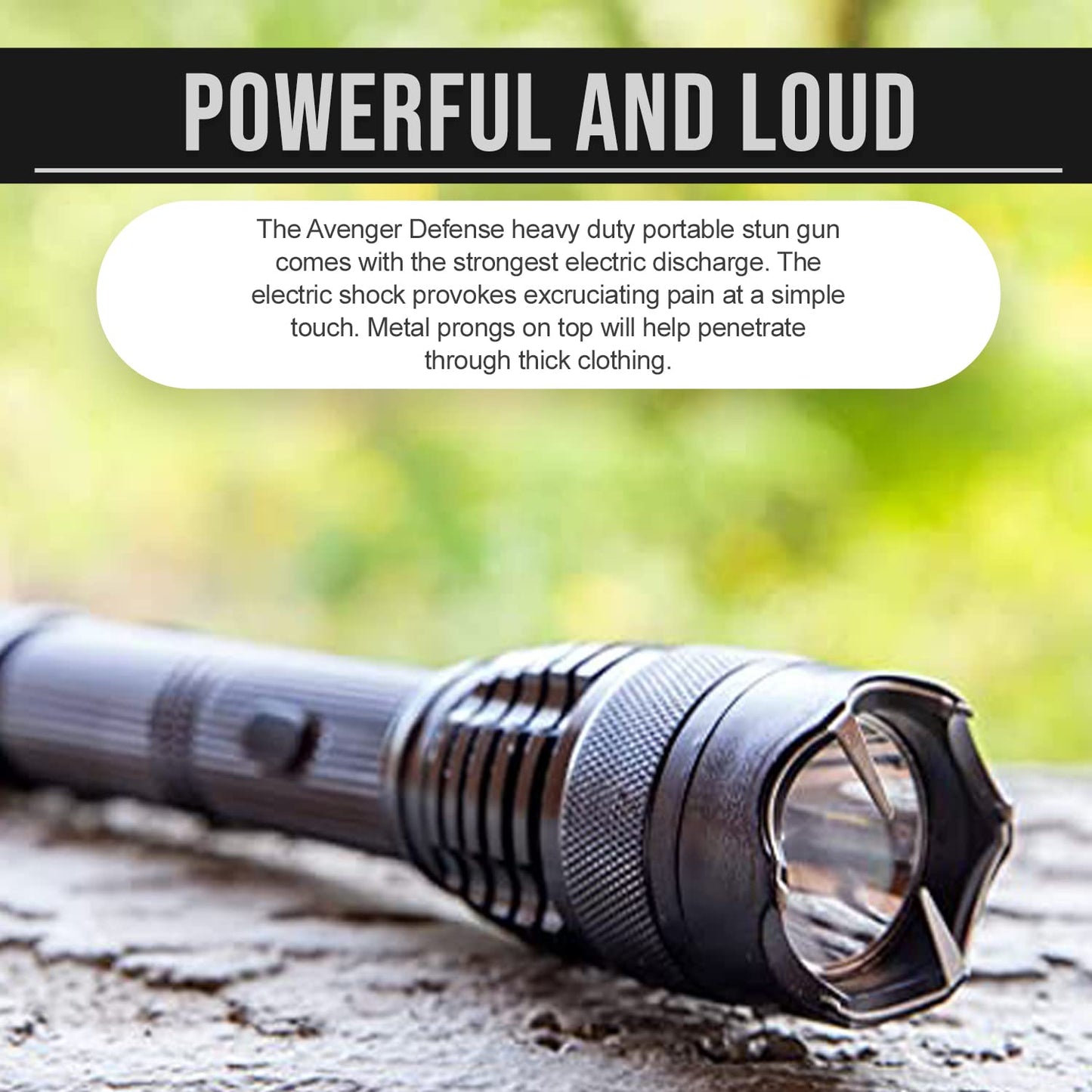 Avenger Defense 2-in-1 Stun Gun Flashlight - Rechargeable Self-defense Tool for Men & Women, Compact Shockwave Tactical Stun Gun with Flashlight, 9,000V, Multiple Light Modes, Holster & Charging Cable