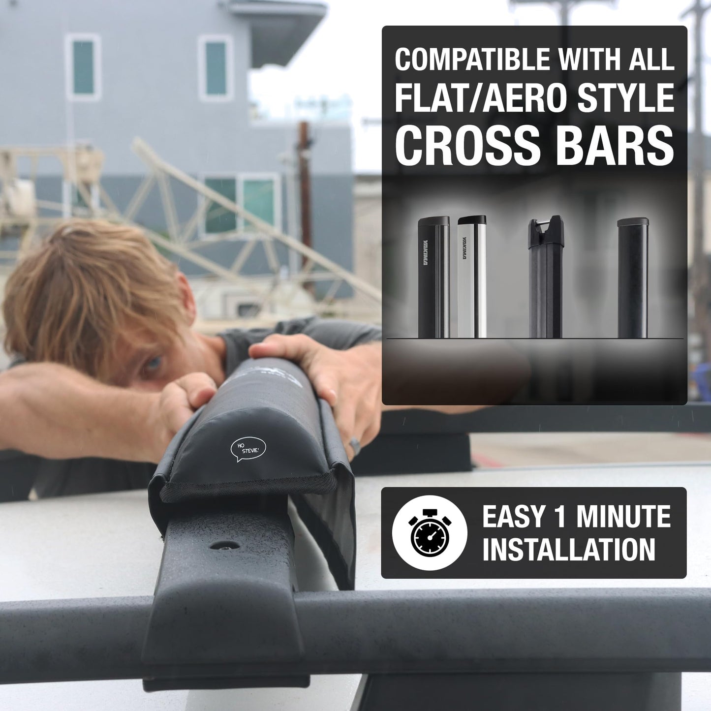 Ho Stevie! Surfboard/SUP Aero Roof Rack Pads (Set of 2 Pads, 28" or 17") for Cars with Crossbars (28")
