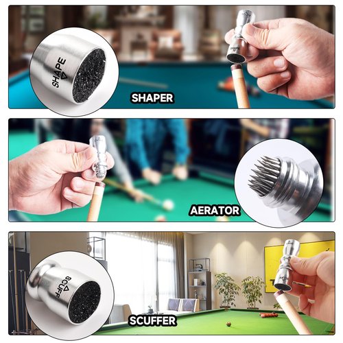 GSE Games & Sports Expert 3-in-1 Pool Cue Tip Tool, Billiard Cue Stick Tip Tool, Billiard Accessories Scuffer/Shaper/Aerator (Silver)