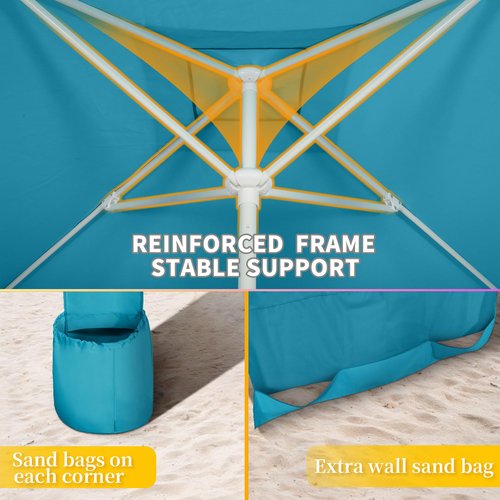 Beach Cabana, Easy Setup 6.6'×6.6' Canopy with Side Wall, UPF 50+ UV Protection Beach Tent Sun Shelter, Cool Cabana Tent with Waterproof Fabric, Sand Pockets, Portable Shelter for Family Friends