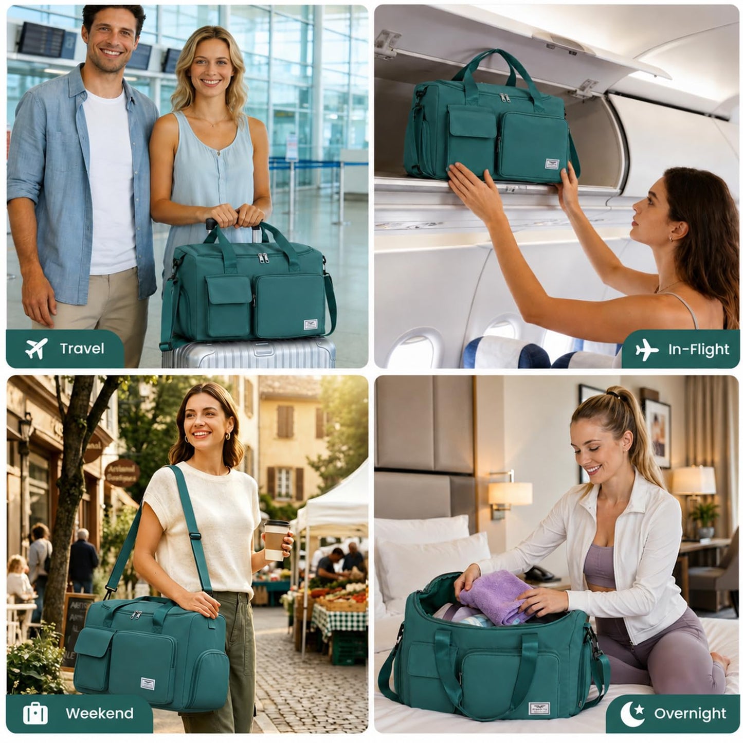 FIORETTO Women's Gym Duffle Bag with Shoes Compartment, 30L Capacity, Ideal for Travel, Gym, Sports, Duffel, Weekender, Turquoise