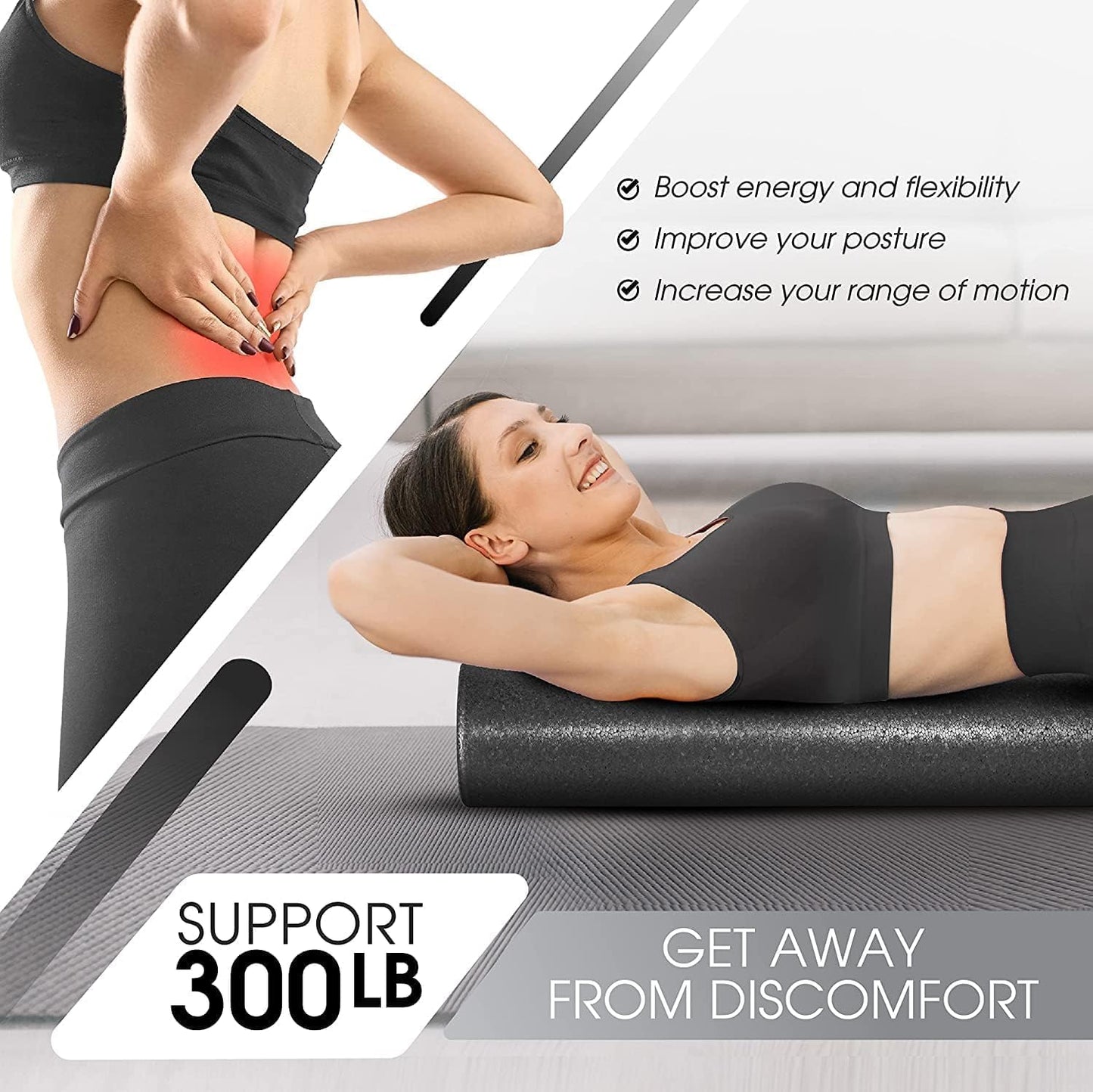 Yes4All High-Density EPP Round Back Roller Foam, Exercise Foam Roller for Yoga, & Pilates, Multiple Sizes and Colours, Lime - 12 inches