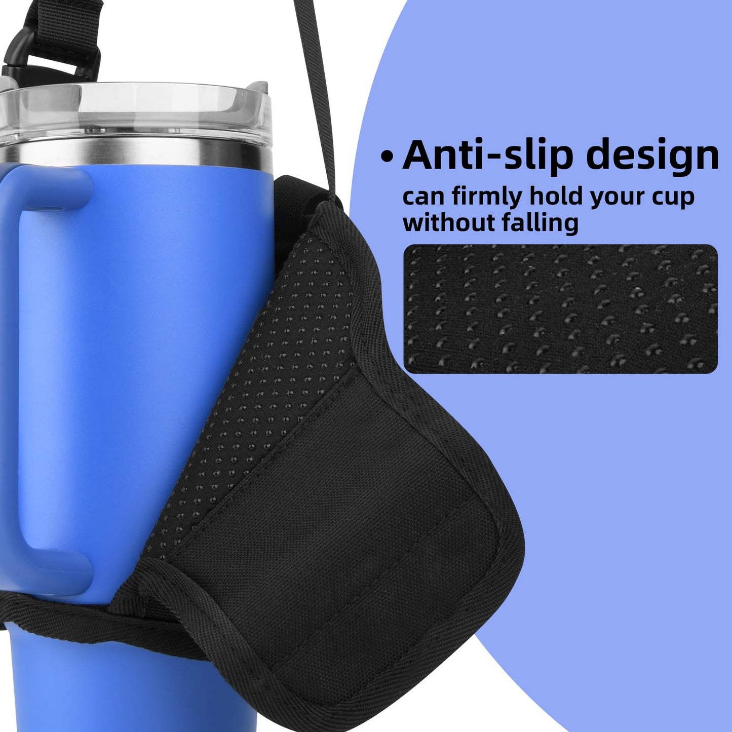 Xxerciz Water Bottle Carrier Pouch with Phone Pocket for Stanley 30 oz Tumbler with Handle, Nylon Water Bottle Holder Pouch with Adjustable Strap for Stanley Cup Accessories, Black
