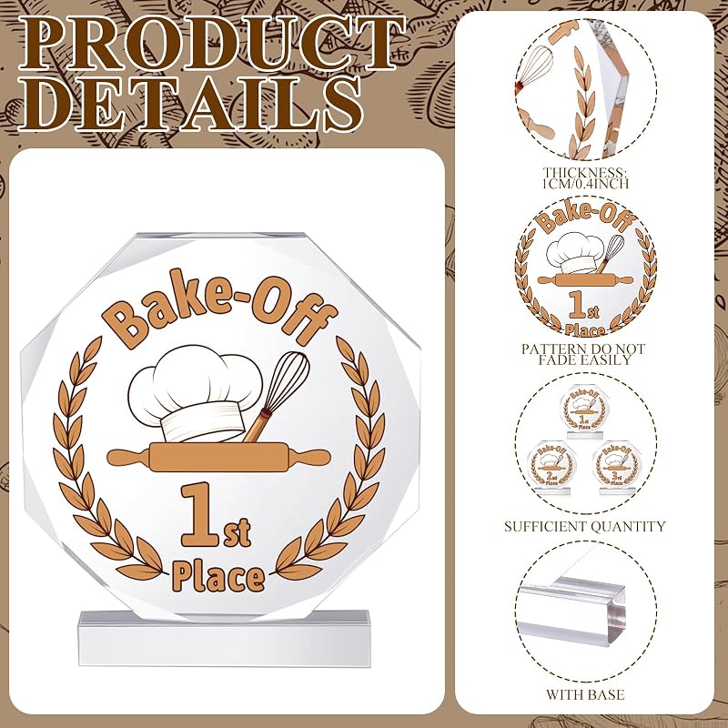 Bakery Bake Off Trophy Set - 3 Acrylic Trophies with Chef Hat Design (Variation: Chef Hat)
