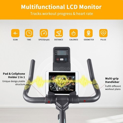 BKNROIHB Home Spin Indoor Exercise Bike with LCD Monitor and Comfortable Seat Cushion