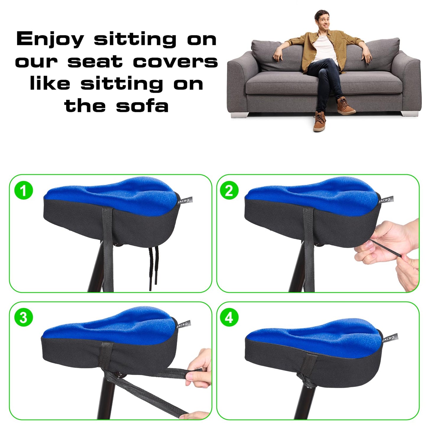 Zacro Bike Seat Cushion - Gel Padded Bike Seat Cover for Men Women Comfort, Extra Soft Exercise Bicycle Seat Compatible with Peloton, Outdoor & Indoor Bike Saddles