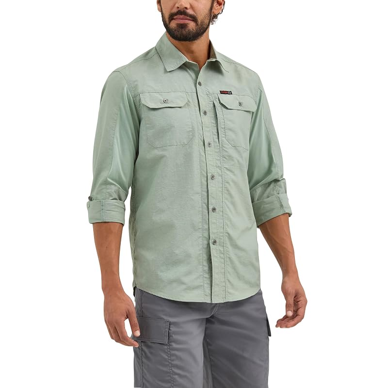 ATG by Wrangler Iceberg Green Medium Moisture-Wicking Long Sleeve Shirt with Convertible Sleeves