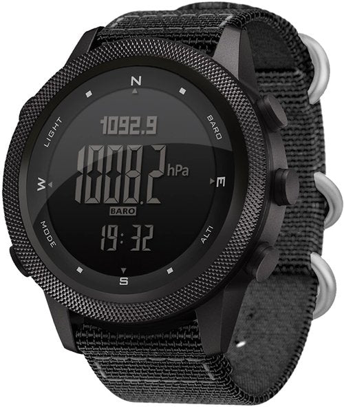 findtime Compass Watch, Altimeter Barometer Thermometer Pedometer Watches for Men, Military Army Outdoor Sports Black Wristwatches with Steps Calorie Counter Stopwatches 5ATM Waterproof