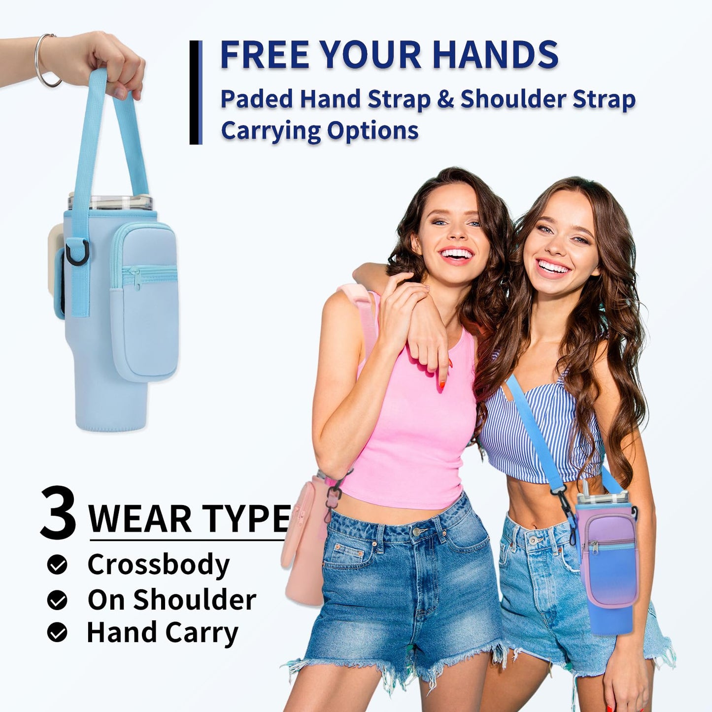GOEWY Water Bottle Carrier Bag for Stanley 40 oz Tumbler with Phone Pocket Neoprene Water Bottle Holder with Shoulder & Handheld Strap Stanley Cup Accessories