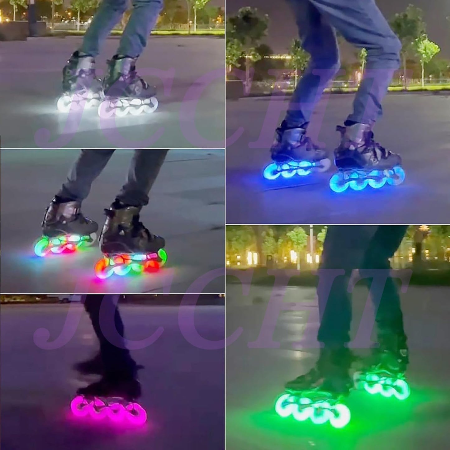 JCCHT Light up Inline Skate Wheels Luminescence Roller Skate Replacement PU Wheels 60mm~110mm with Bearings 90A 8-Pack,Purple,110MM