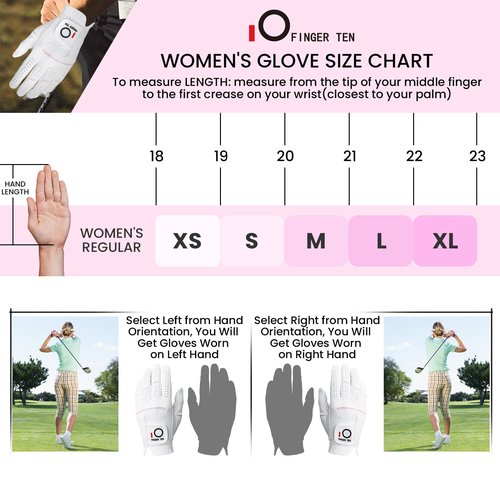 FINGER TEN Womens Ladies Golf Rain Gloves Pair Both Hand or 2 Pack Left Right Hand, Wet Hot Cool Grip, Fit Small Medium Large XL (White, Medium, Ambidextrous)