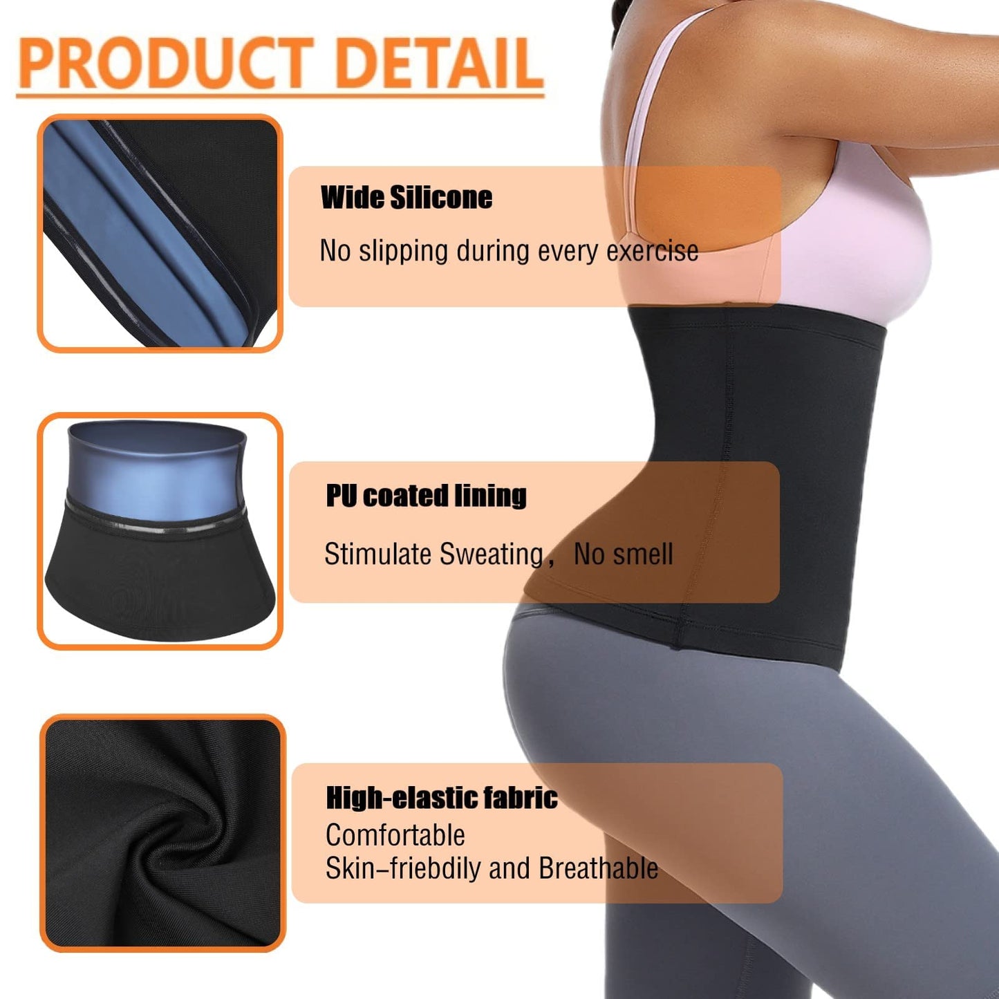 huiming Sauna Suit Waist Trimmer for Women Waist Trainer sweat band for stomach Belt Lower Belly Plus Size (Black, XXL/3XL)