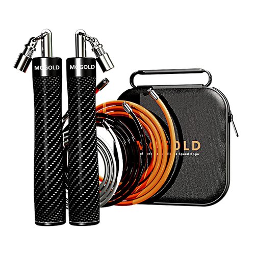 Mogold Weighted Jump Rope for High-Intensity Training, Muay Thai & MMA Workouts Heavy Jumping Ropes for Fitness Carbon Fiber Handle Adjustable Length 3 Meters 1/5 +1/4lb+1/2lb PVC Steel Wire Rope