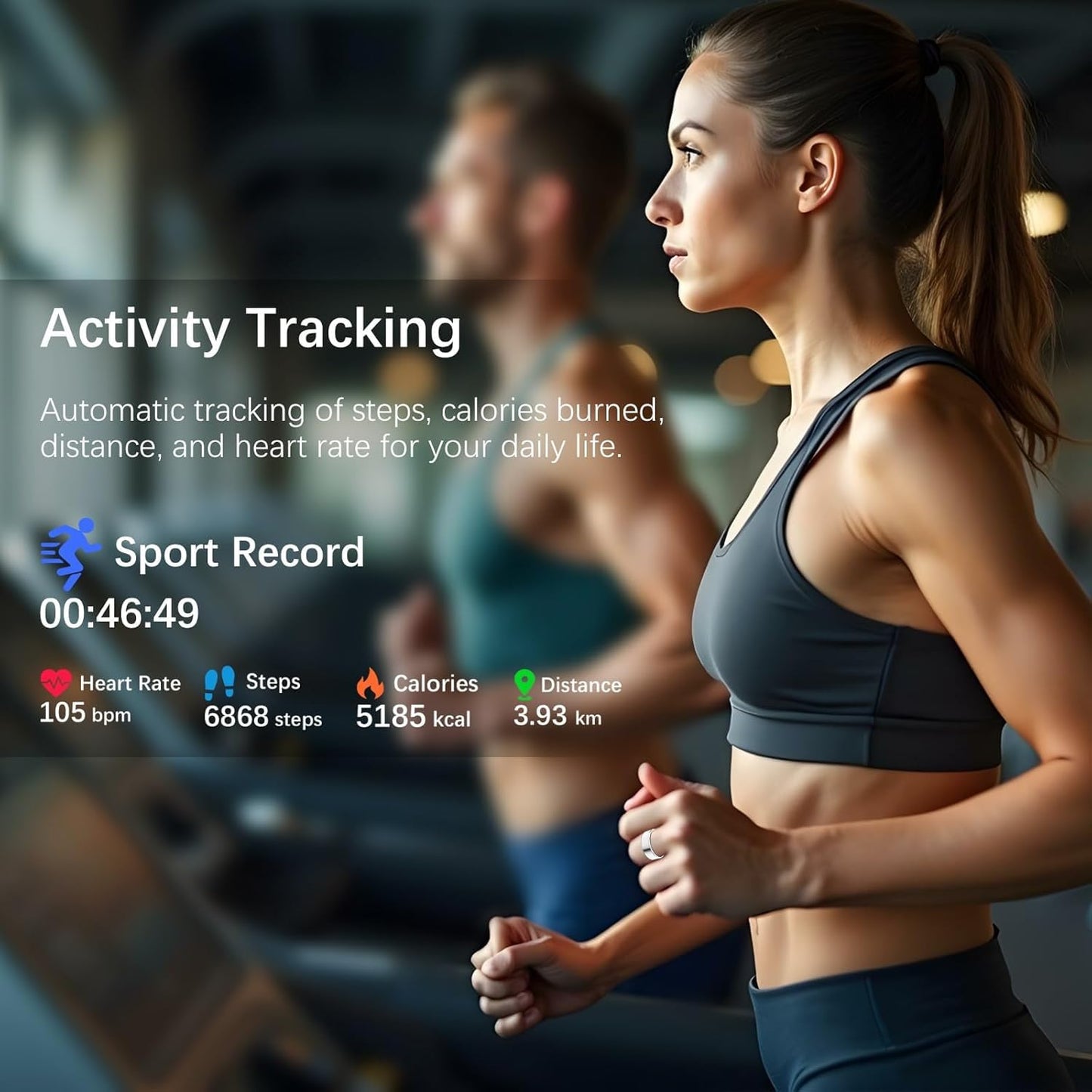 Ring Health Tracker for Women Men, Fit Ring with Heart Rate, Blood Oxygen, Sleep Monitor, Calories, Step Counter, IP68 Waterproof Smart Ring for iPhone & Android, No Subscription Fee (Silver, 13#)