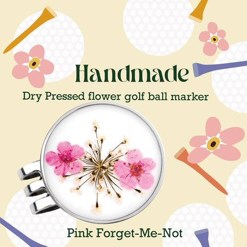 E TRUEE Golf Ball Marker hat Clip with Ball Marker, Handmade Pressed Flower Golf Marker, Golf Gifts, Golf Accessories for Women