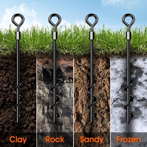 Ground Anchors Screw in, Heavy Duty Tent Stakes Trampoline Anchors 4Pack, Ground Anchors for Camping Tent, Canopies, Carports, Canopy, Sheds, Swing Sets,14in Ground Anchors for High Winds