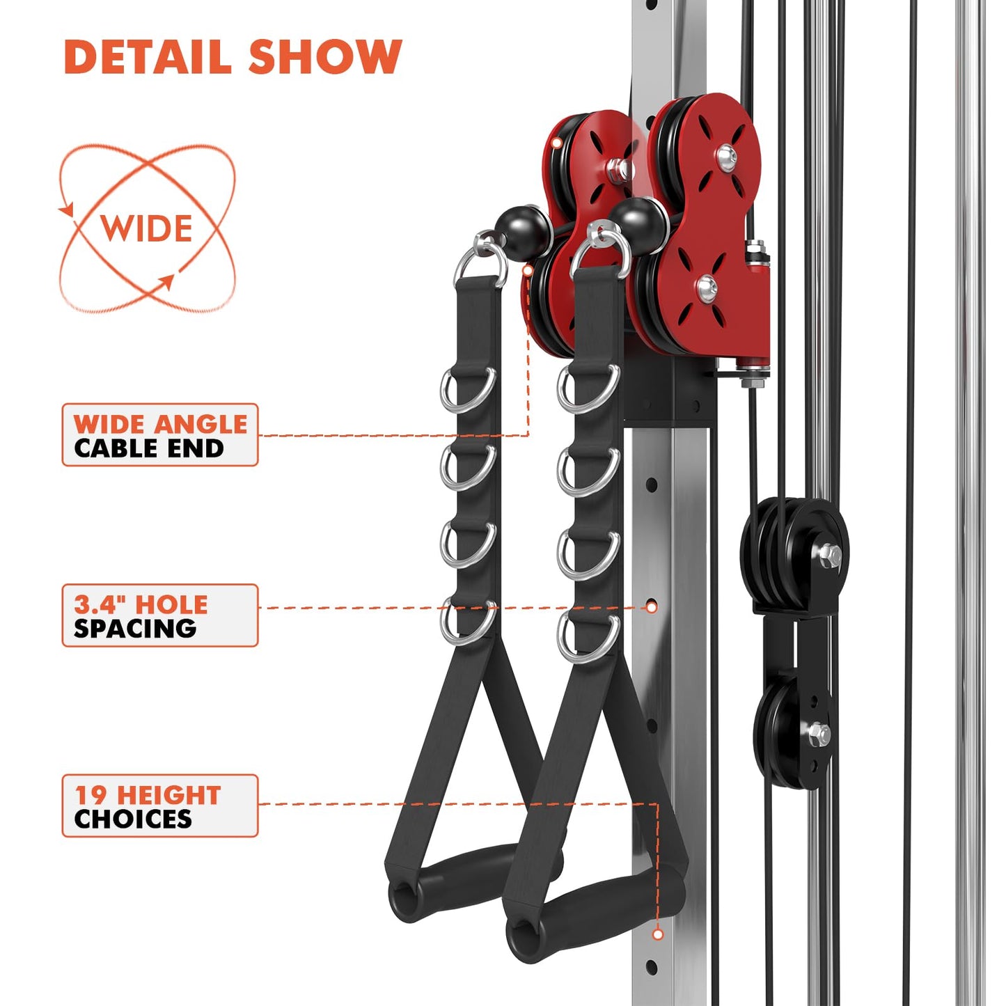 Mikolo Wall Mount Cable Station, Cable Crossover Machine with Dual Pulley System and 19 Adjustable Positions for Home Gym Fitness Equipment, Red