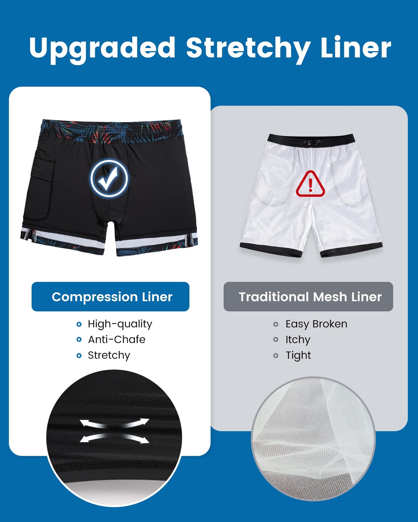 maamgic Mens Swim Trunks with Compression Liner 5 Inch, Quick Dry Bathing Suit with Zipper Pockets, Stretch No-Chafing Swim Shorts, Black-Orange Leaf Silhouette Small