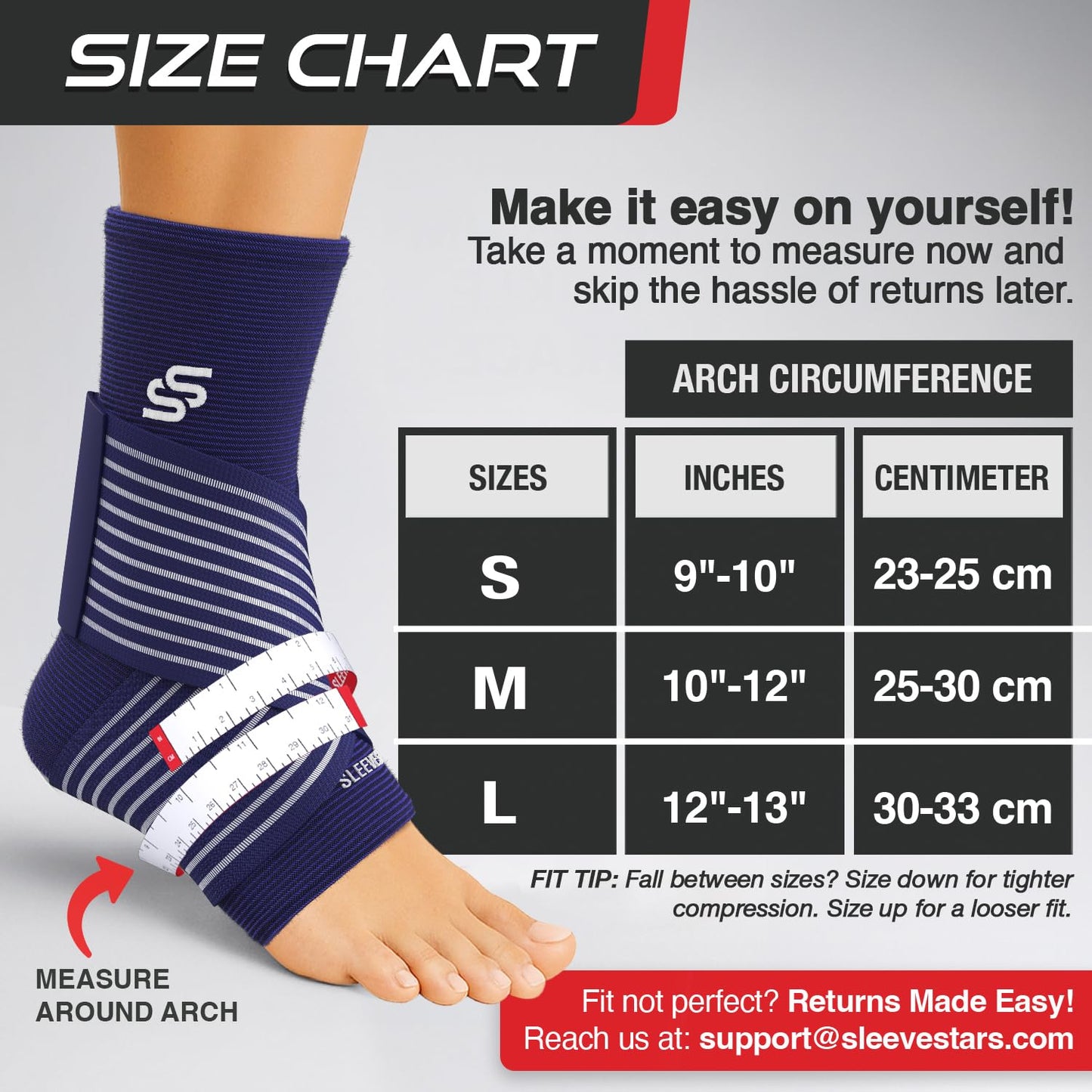 Sleeve Stars Ankle Brace for Women & Men, Ankle Wrap for Sprain, Compression Sleeve for Plantar Fasciitis Relief, Easy Customizable Support: w/ Removable Strap (Single/M:10"-12"/Navy Blue)