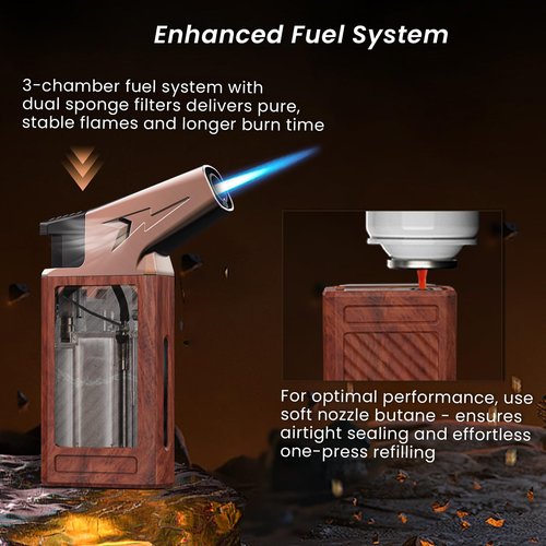 Torch Lighter with Built-in Cutter, Punch, Windproof Jet Flame Tool, Butane Refillable Torch Lighters, Gift for Men, Multi-Functional Accessories, Lighters for Candle, Travel (Butane Not Included)